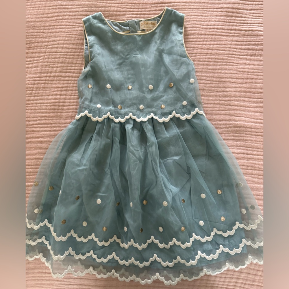 Easter Dress! Johnnie B Blue Tulle Dress with white and Metallic Accents